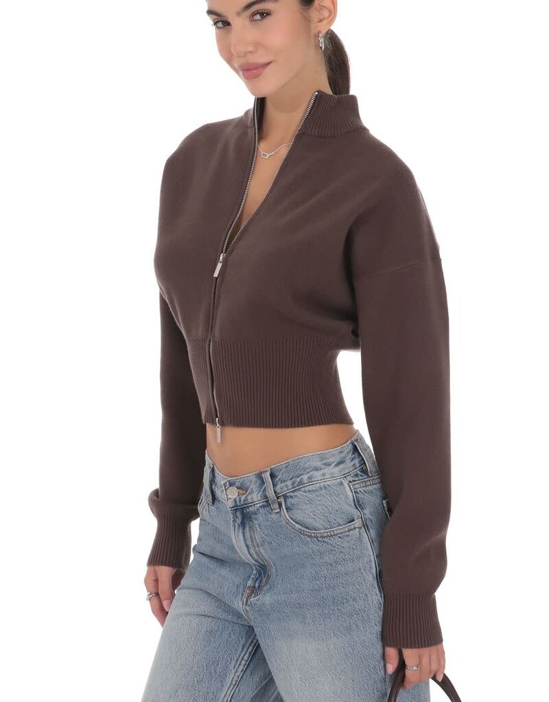 Lucy In The Sky Knit Mock Neck Zip Up Cardigan