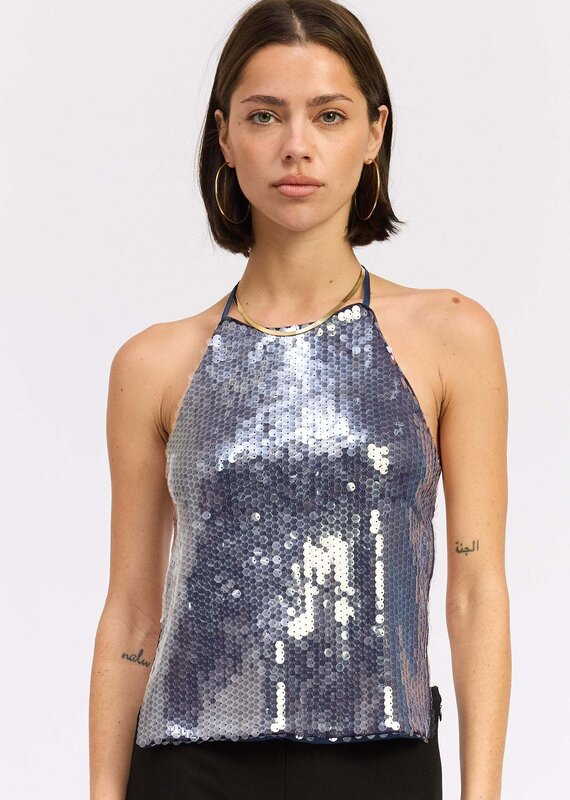Open Back Halter Sequin Top