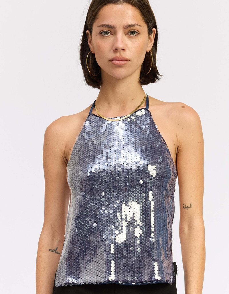 Open Back Halter Sequin Top