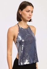 Open Back Halter Sequin Top