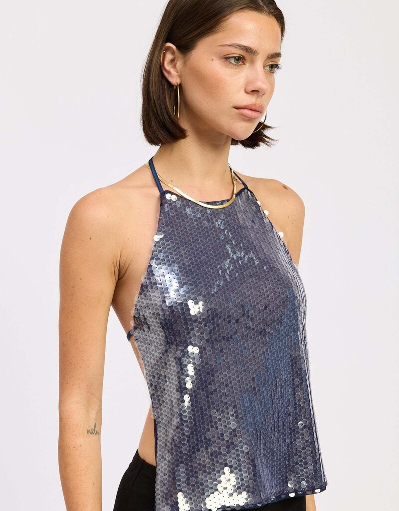 Open Back Halter Sequin Top