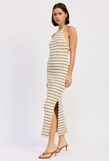 Open Back Midi Halter Striped Dress