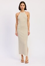 Open Back Midi Halter Striped Dress