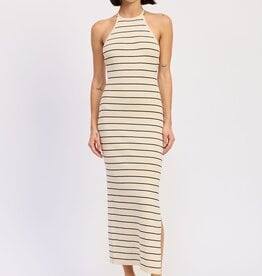 Open Back Midi Halter Striped Dress
