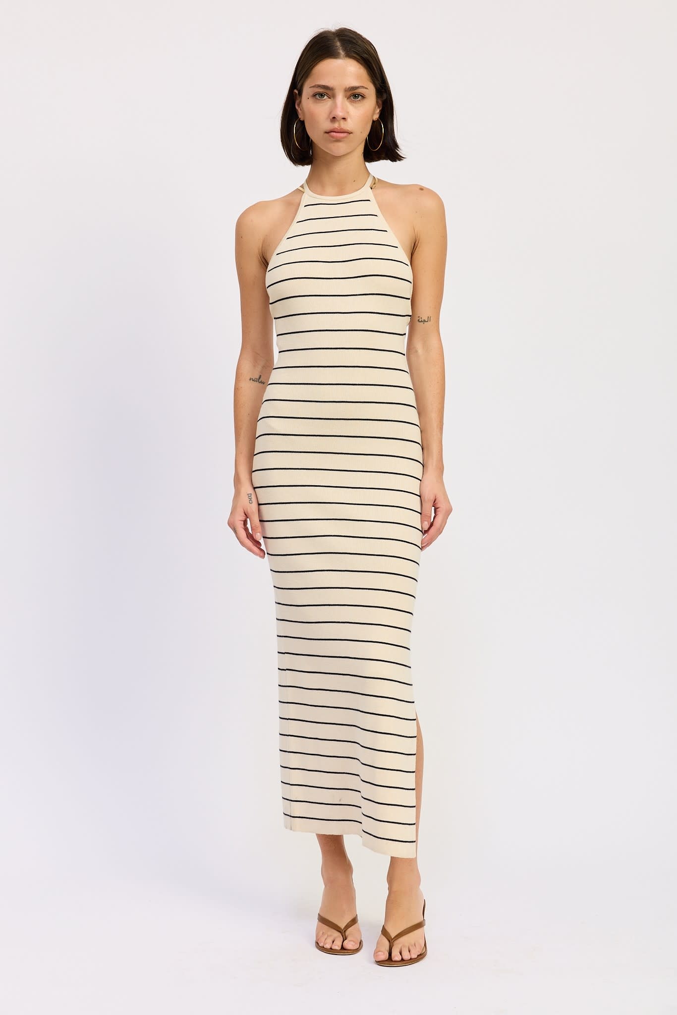 halter striped dress The Cruella Dress: Halter Black & White Striped Maxi Dress Small main image 0