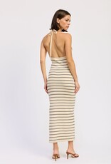 Open Back Midi Halter Striped Dress