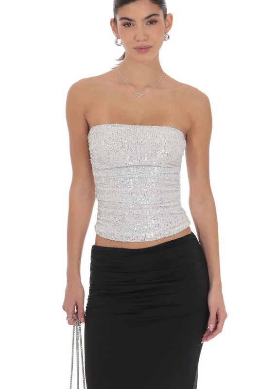 Lucy In The Sky Sequin Ruched Tube Top