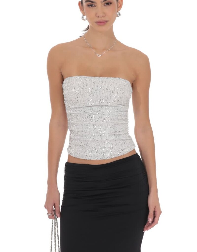 Lucy In The Sky Sequin Ruched Tube Top