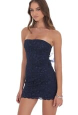 Lucy In The Sky Strapless Lace Back Bow Mini Dress