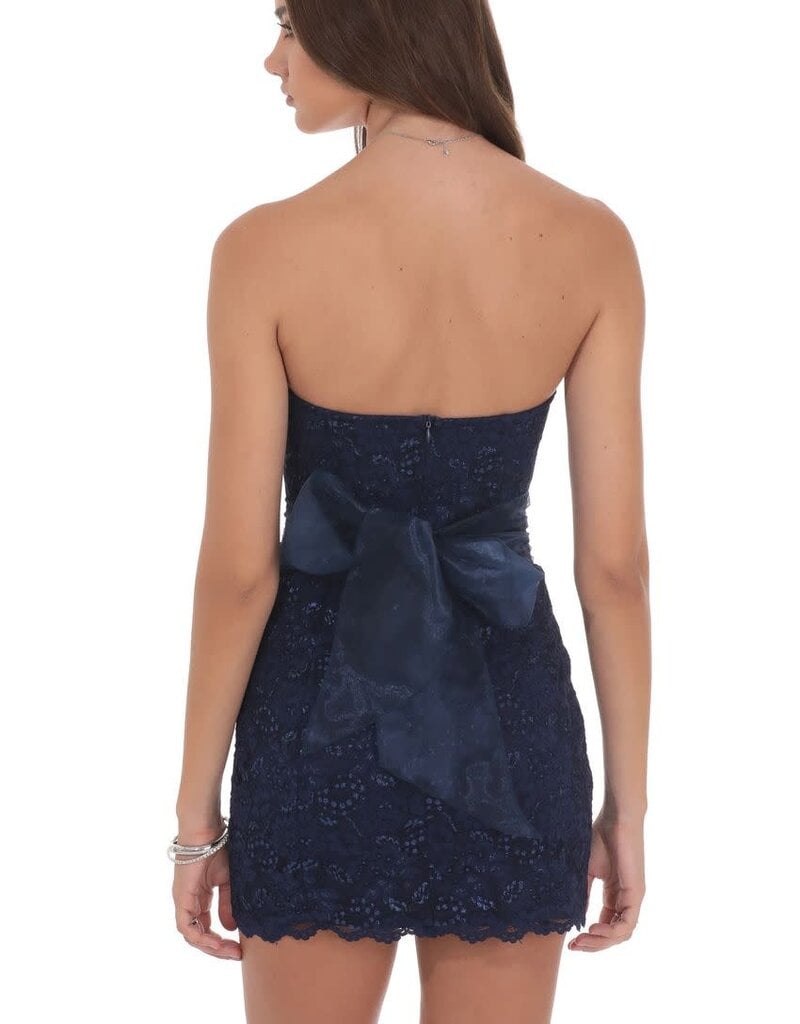Lucy In The Sky Strapless Lace Back Bow Mini Dress