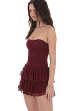 Lucy In The Sky Lace Strapless Ruched Ruffle Mini Dress