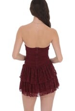 Lucy In The Sky Lace Strapless Ruched Ruffle Mini Dress