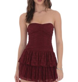 Lucy In The Sky Lace Strapless Ruched Ruffle Mini Dress