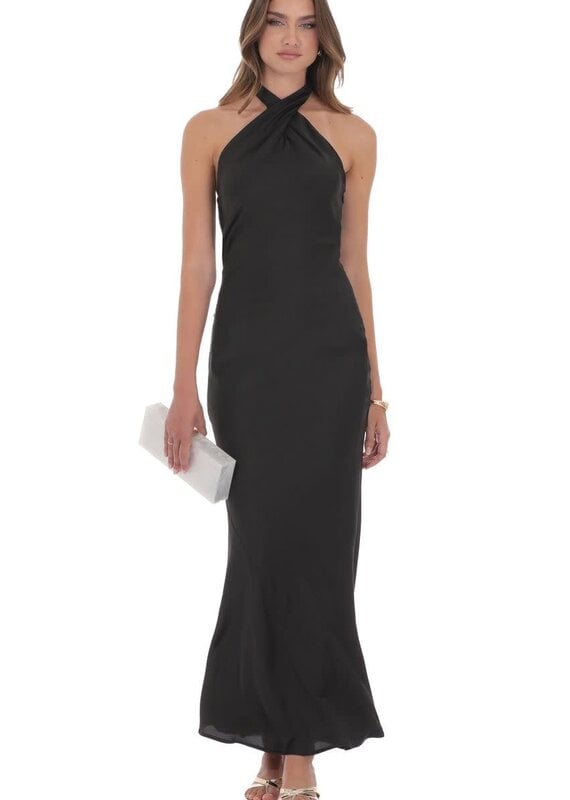 Lucy In The Sky Satin Cross Halter Maxi Dress
