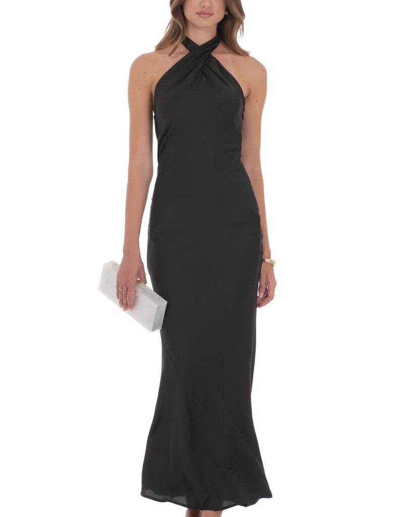 Lucy In The Sky Satin Cross Halter Maxi Dress