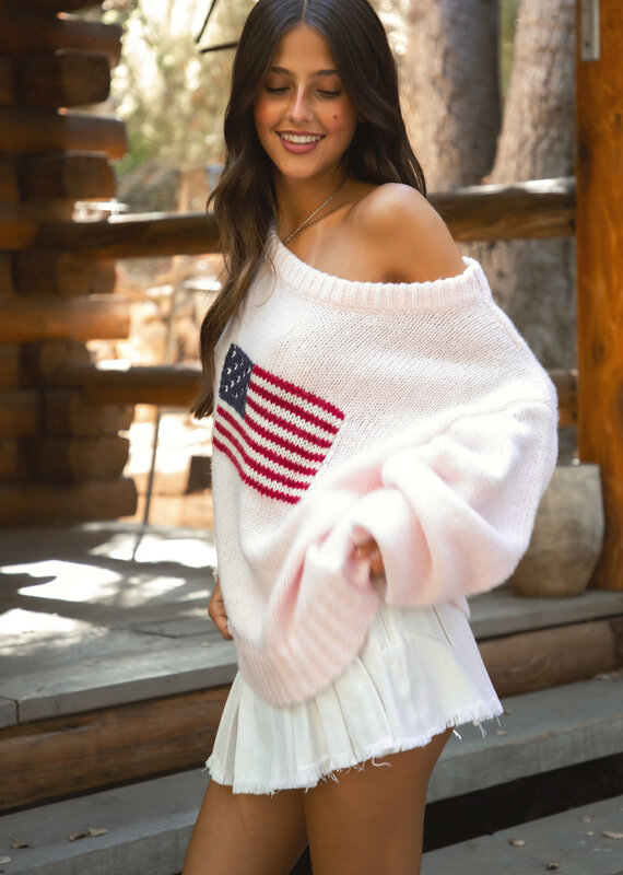 American Flag Off The Shoulder Sweater
