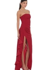Lucy In The Sky Strapless Ruched Ruffle Maxi Dress
