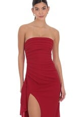 Lucy In The Sky Strapless Ruched Ruffle Maxi Dress