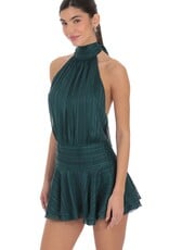 Lucy In The Sky Shimmer Mock Neck Halter Mini Dress