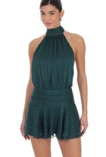 Lucy In The Sky Shimmer Mock Neck Halter Mini Dress