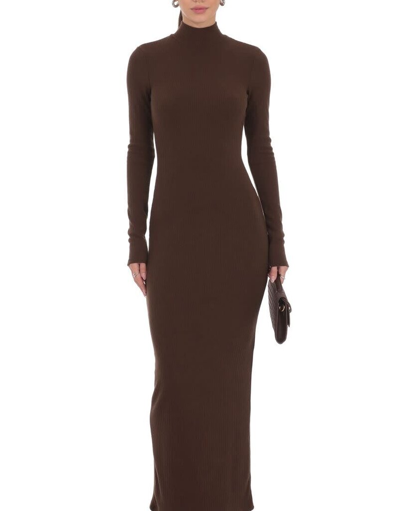 Lucy In The Sky Ribbed Knit Mock Neck Maxi Dress