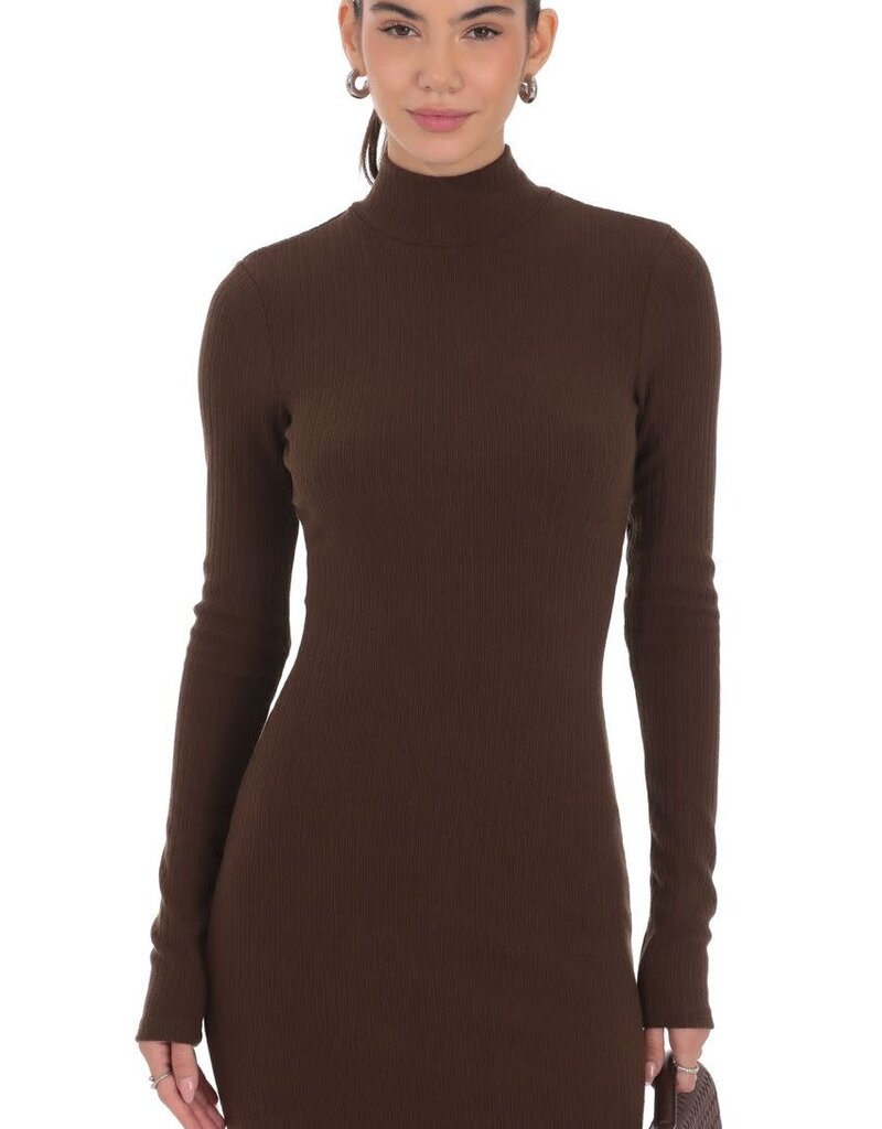 Lucy In The Sky Ribbed Knit Mock Neck Maxi Dress