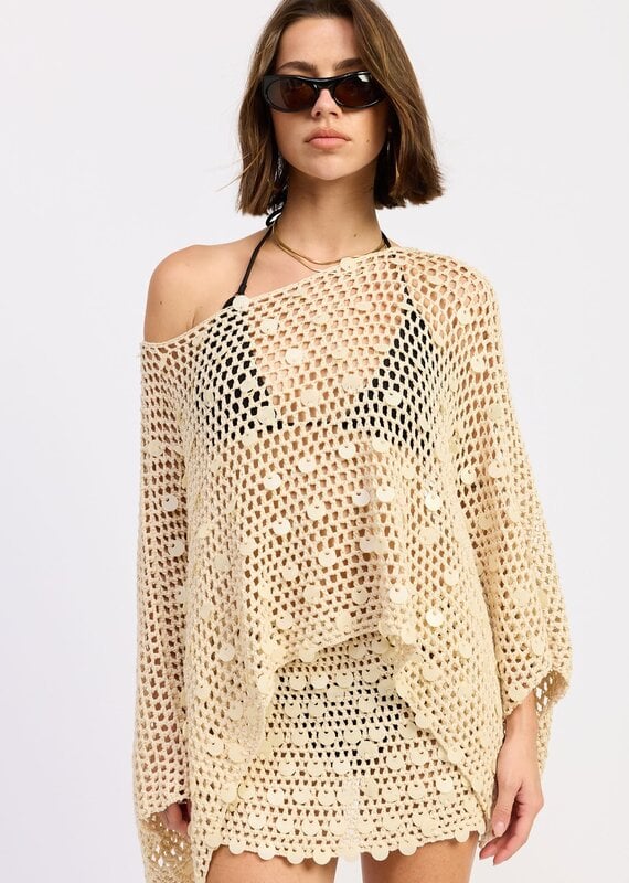 Shell Trim Crochet Poncho