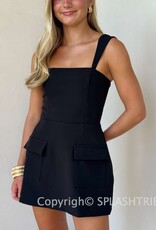 Vibrant Solid Double Pocket Square Neck Mini Dress