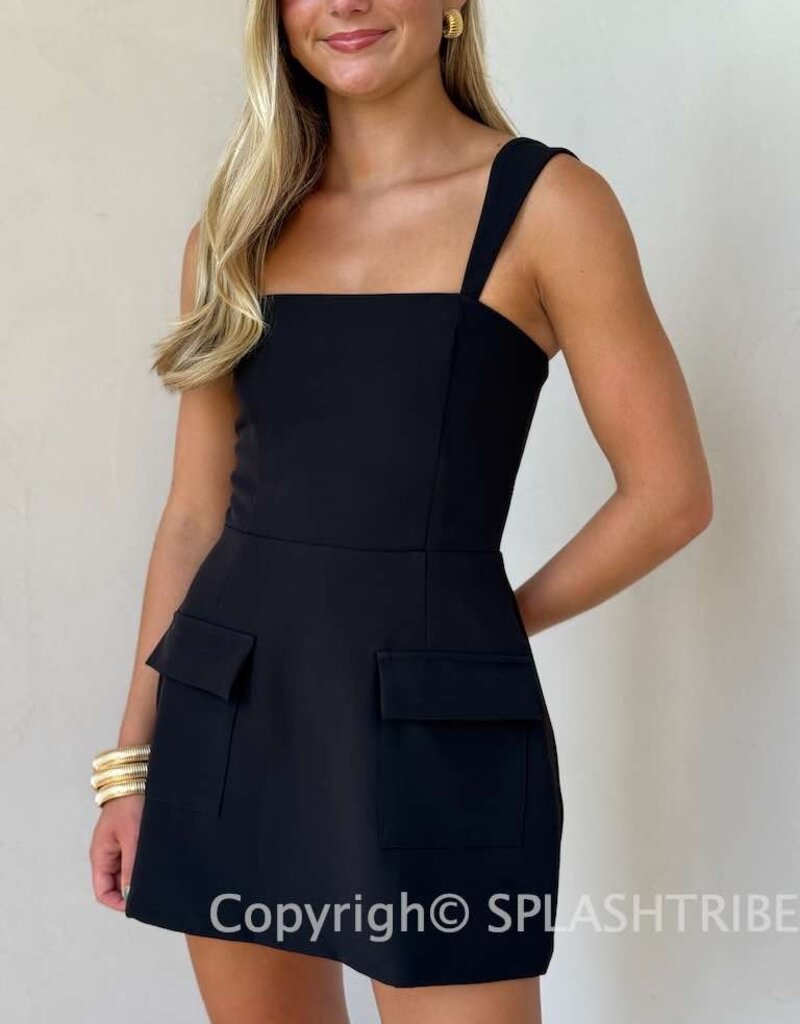 Vibrant Solid Double Pocket Square Neck Mini Dress