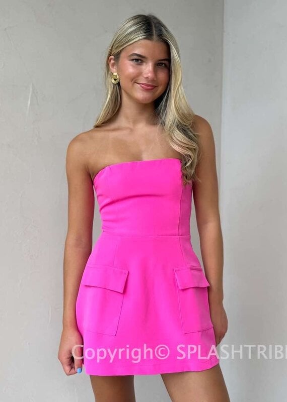 Front Pocket A Line Strapless Mini Dress