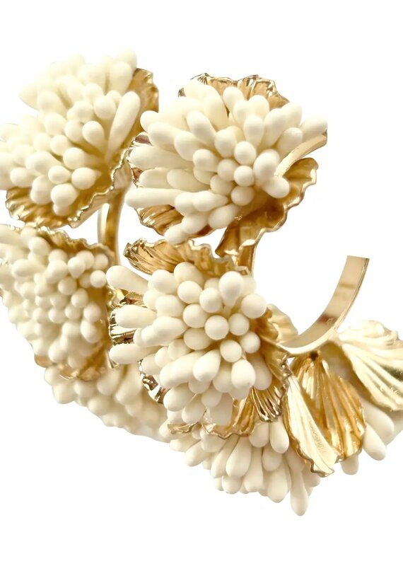 Maxine Floral Hoop Earrings Cream