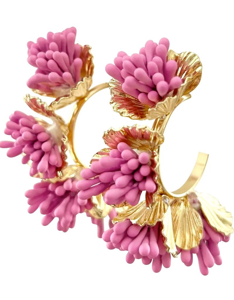 Maxine Floral Hoop Earrings Hot Pink