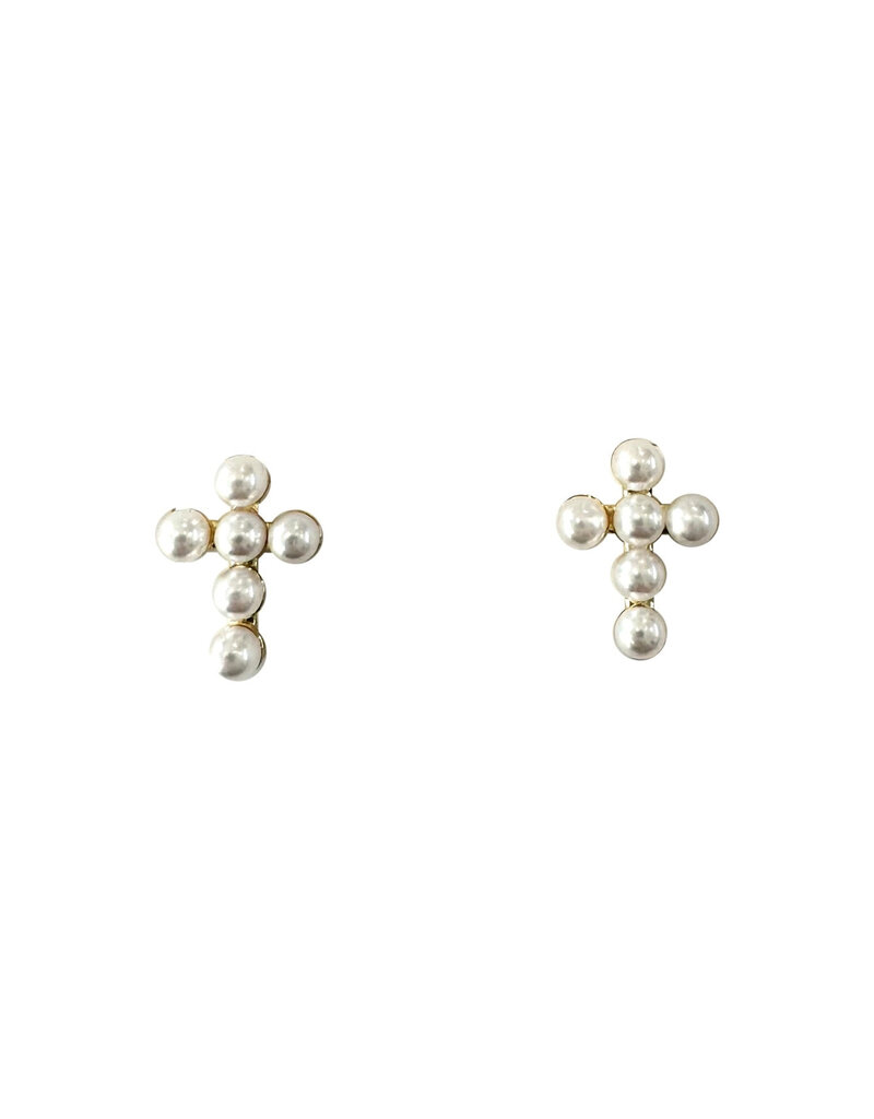 Mini Pearl Cross Stud Earrings
