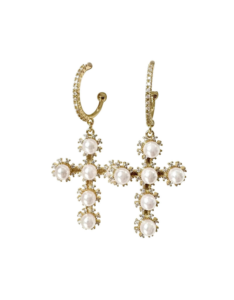Pearl Cross Hoop Earrings
