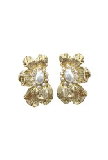 Scarlett Gold Pearl Flower Statement Earrings