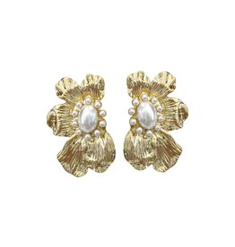 Scarlett Gold Pearl Flower Statement Earrings