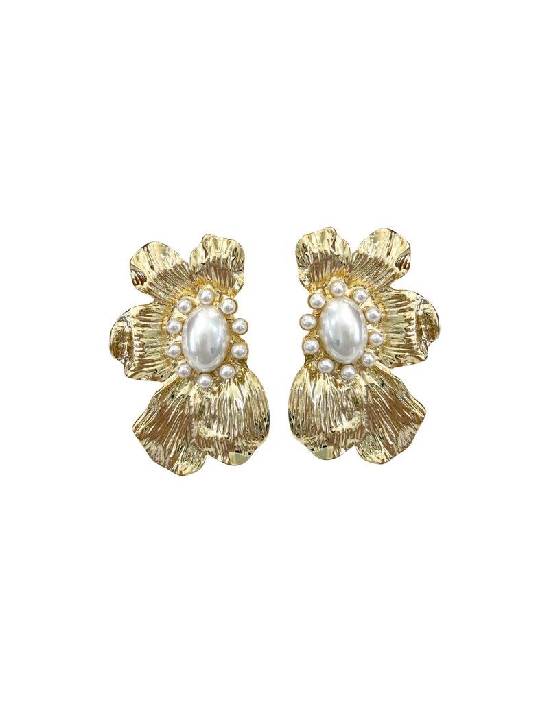 Scarlett Gold Pearl Flower Statement Earrings