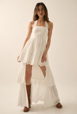 Eyelet Lace Halter High Low Tiered Maxi Dress
