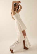 Eyelet Lace Halter High Low Tiered Maxi Dress