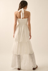 Eyelet Lace Halter High Low Tiered Maxi Dress