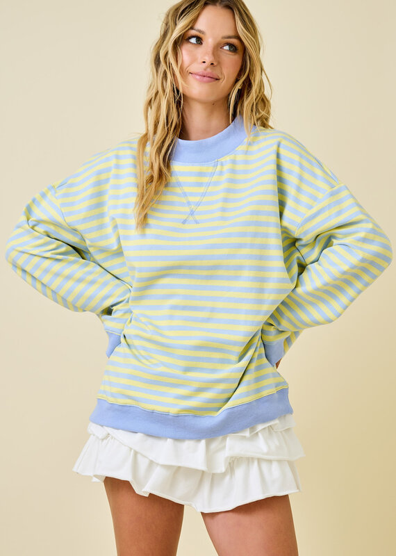 Striped Mock Neck Terry Sweatshirt