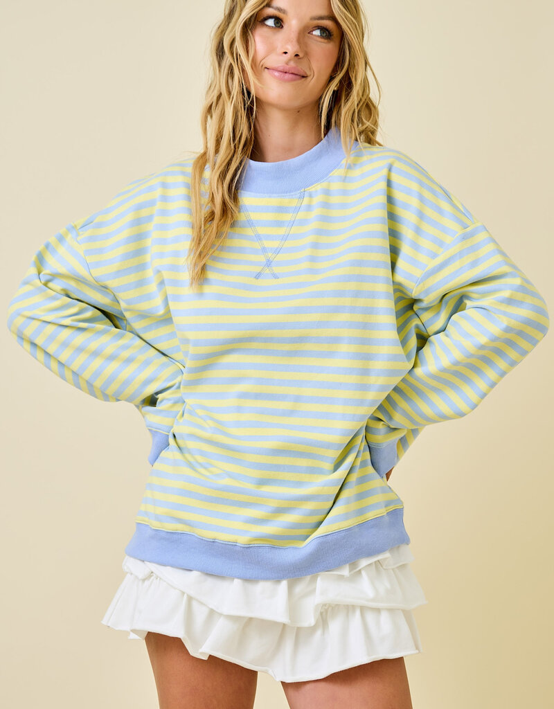 Striped Mock Neck Terry Sweatshirt