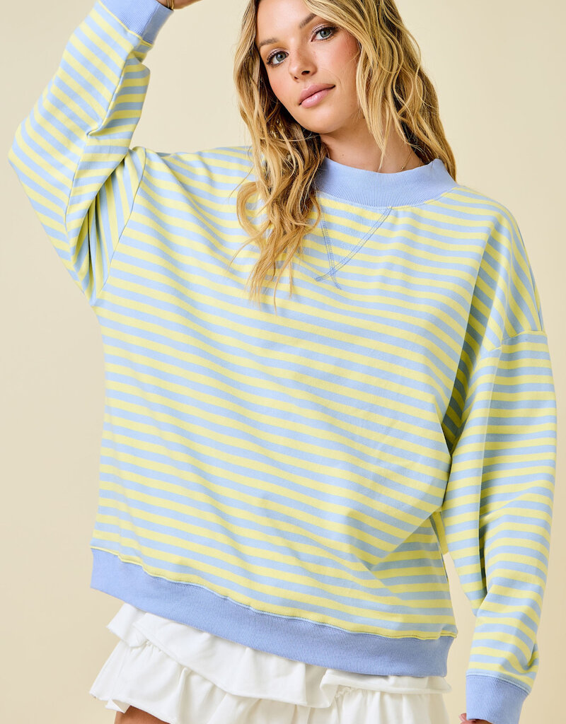 Striped Mock Neck Terry Sweatshirt