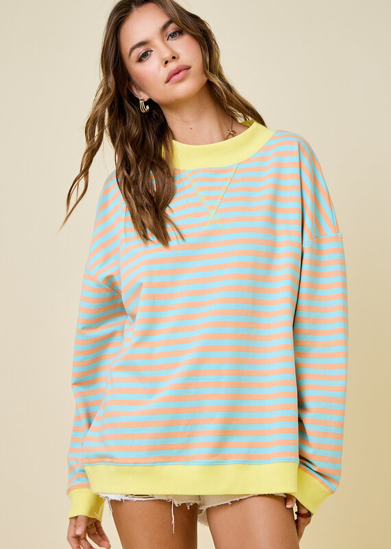 Striped Mock Neck Terry Sweatshirt