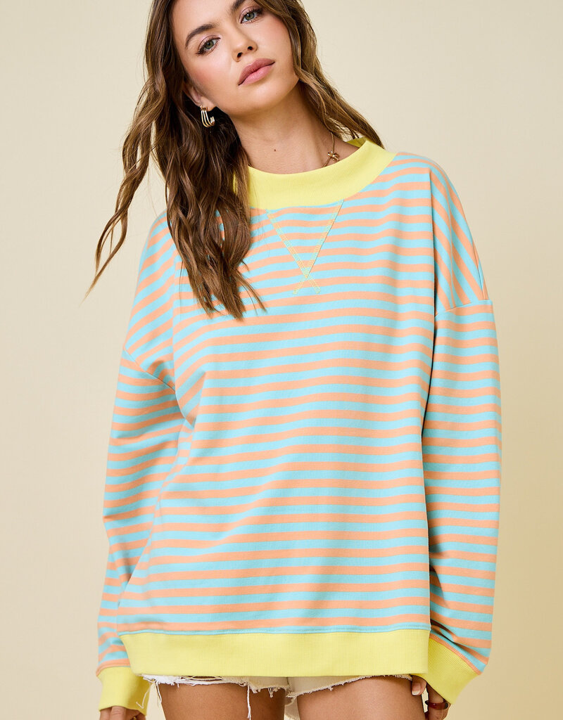 Striped Mock Neck Terry Sweatshirt