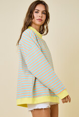 Striped Mock Neck Terry Sweatshirt