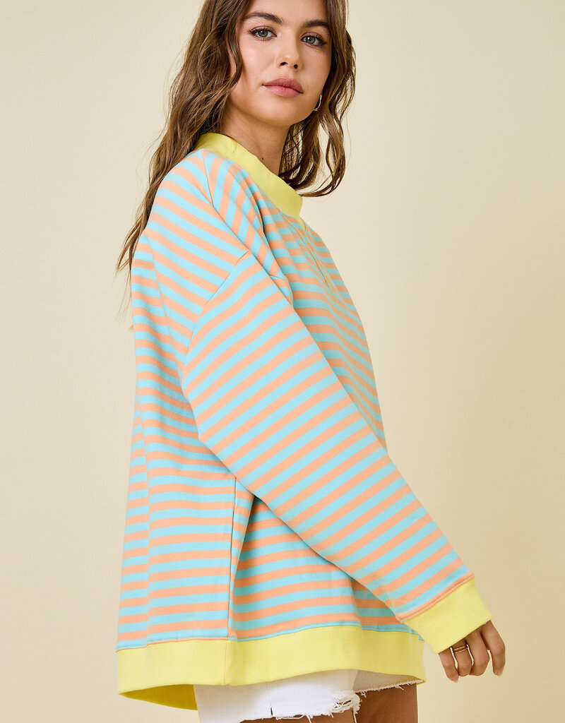 Striped Mock Neck Terry Sweatshirt