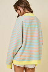 Striped Mock Neck Terry Sweatshirt