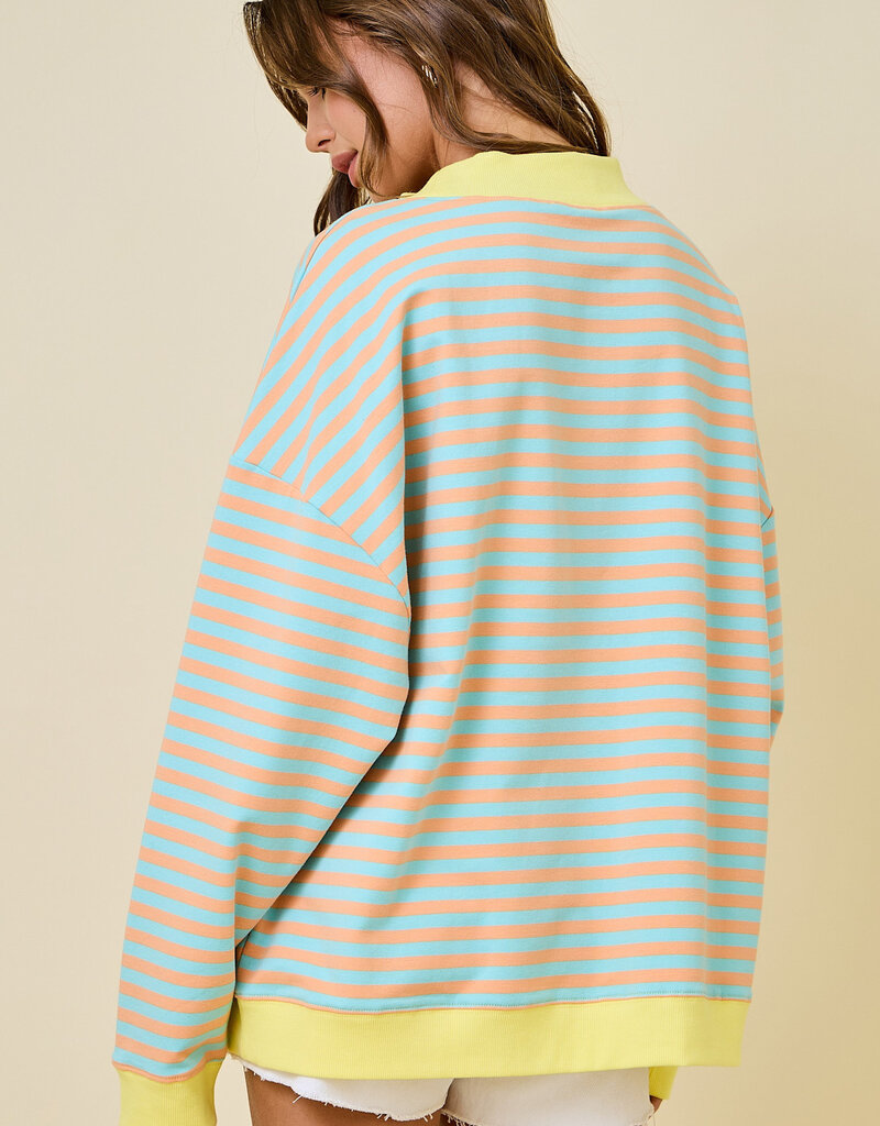 Striped Mock Neck Terry Sweatshirt