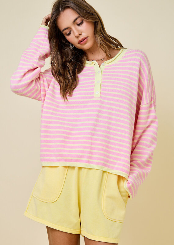 Striped Henley Knit Top